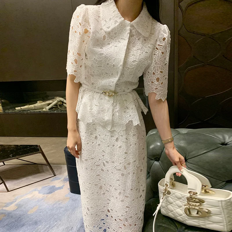 Корейское шикарное платье с французским лацканом кружевная однобортная рубашка
