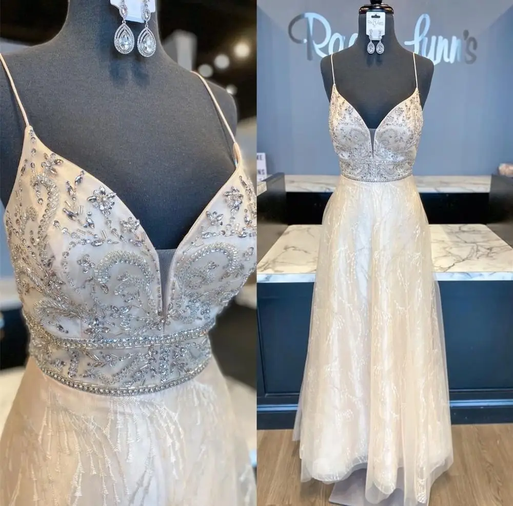 

2020 prom dress champagne crystal beading spaghetti strap floor length women party gowns gorgeous charming vestido de fiesta lar