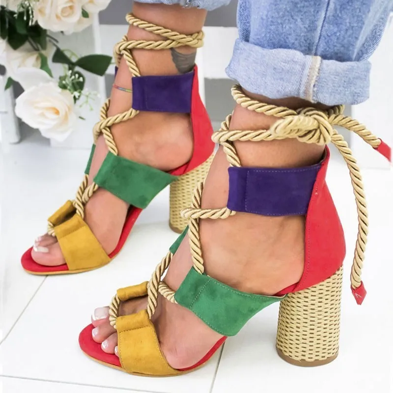 Сандалии женские на шнуровке босоножки с острым носком гладиаторы веревка из