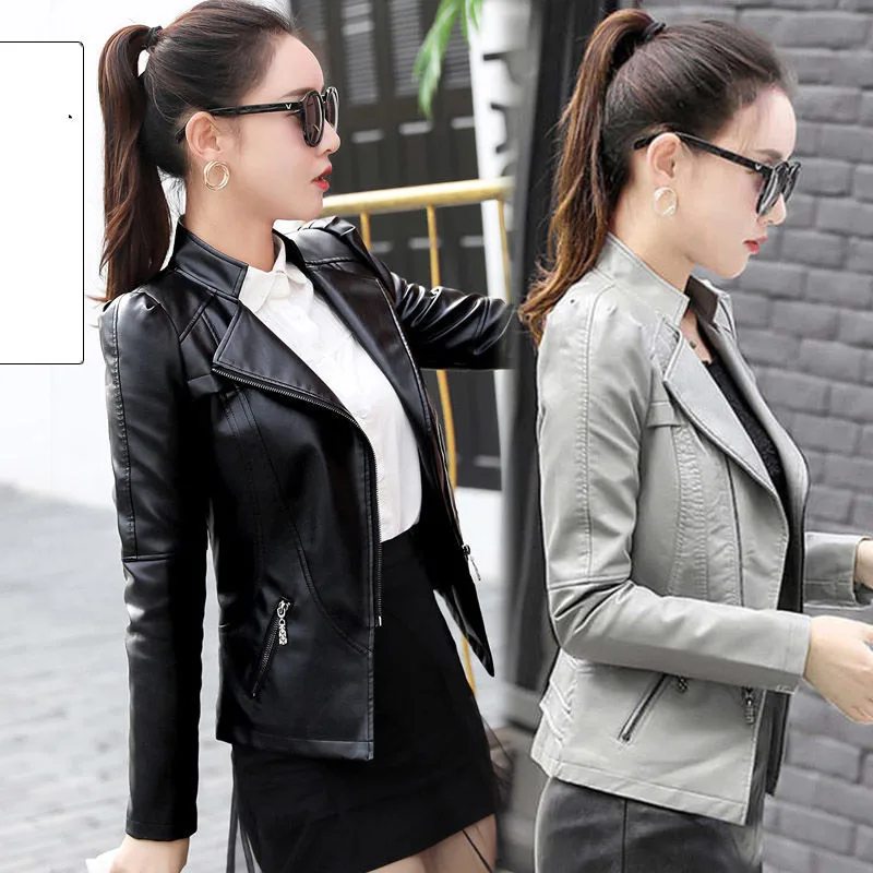 2019 New Brand Autumn Women Pu Leather Jacket Woman Zipper Short Coat Female Black Red Punk Bomber Slim Faux Leather Outwear