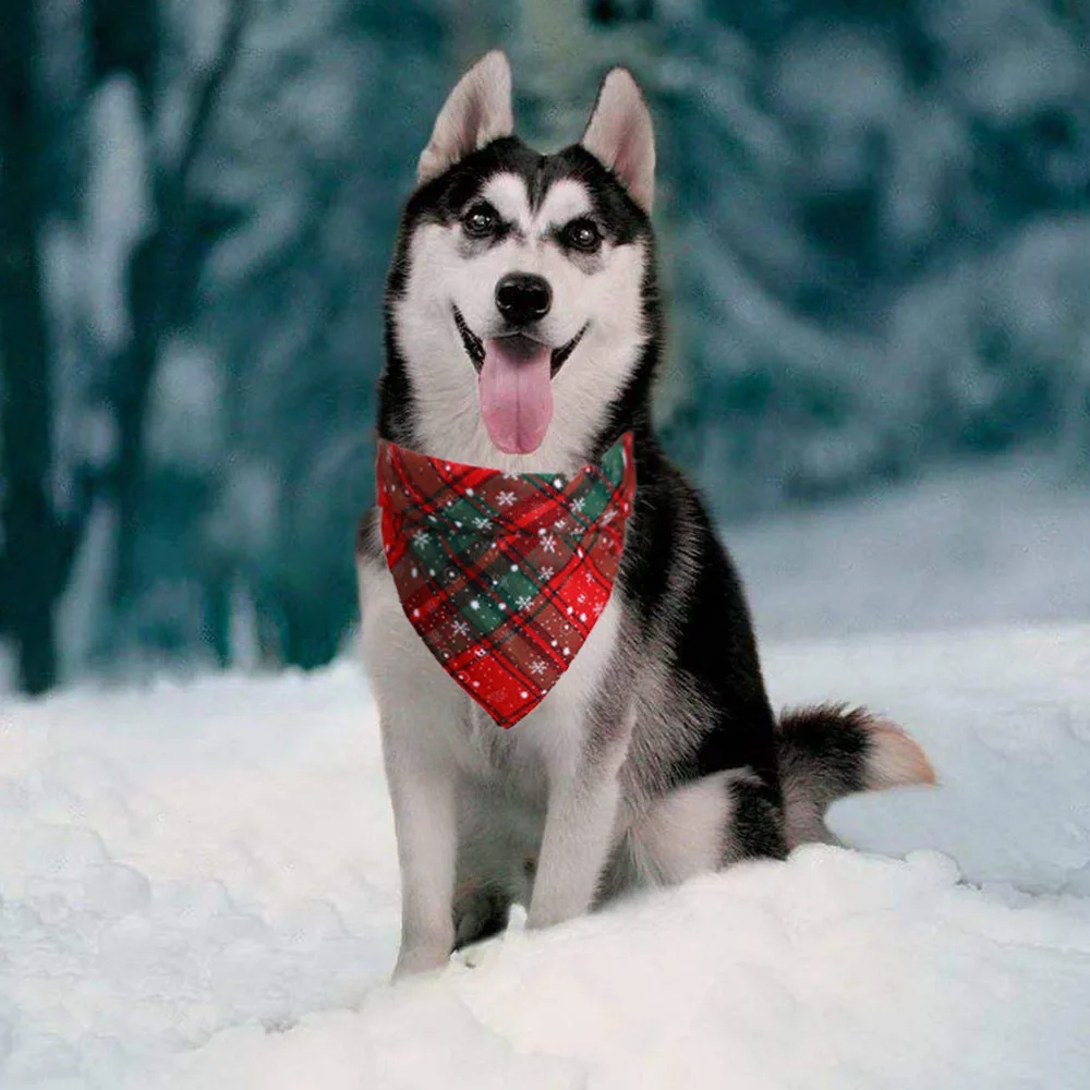 1 Pcs Dog Christmas Dog Scarf Pet Dog Cat Bandana Double Puppy Scarf Washable Bibs Kerchief Pets Christmas Accessories