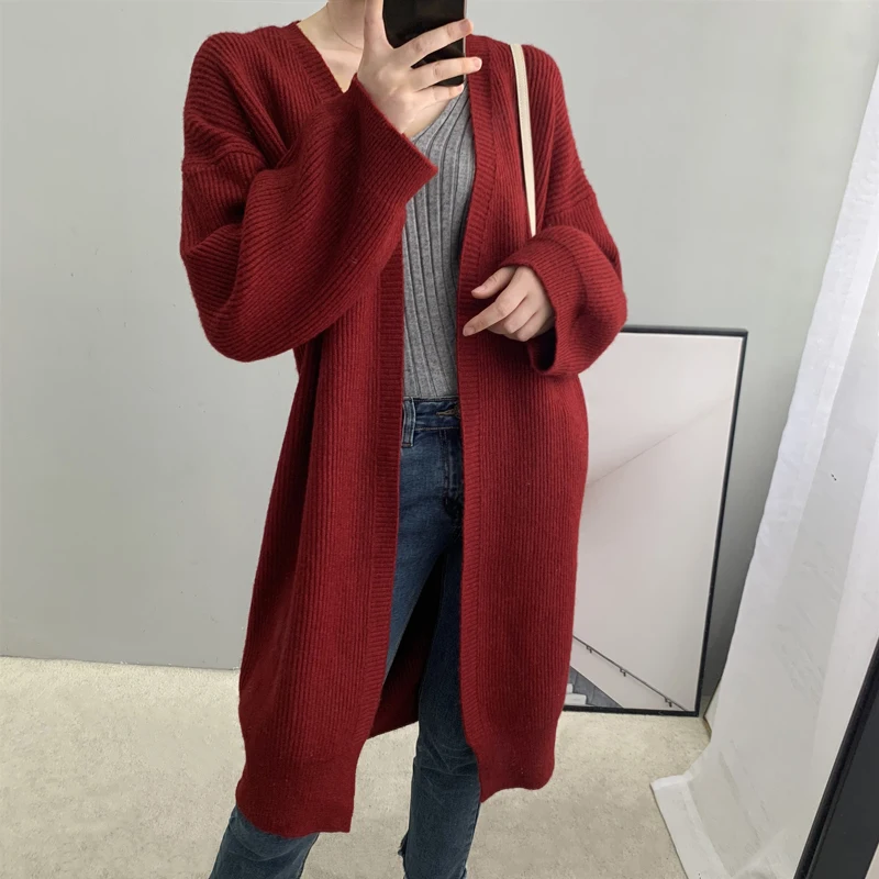 Wine red Женский кардиган пальто длинный свитер вязаный кашемировый кардиган женский плащ свитер Casaco Feminino зимняя одежда женское пончо - Цвет: Wine red