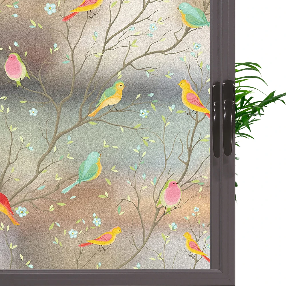 

Matte Stained Window Film Non-Adhesive Frosted Bird Window Clings Glass Vinyl Decals for Room Decor Home Office Glass