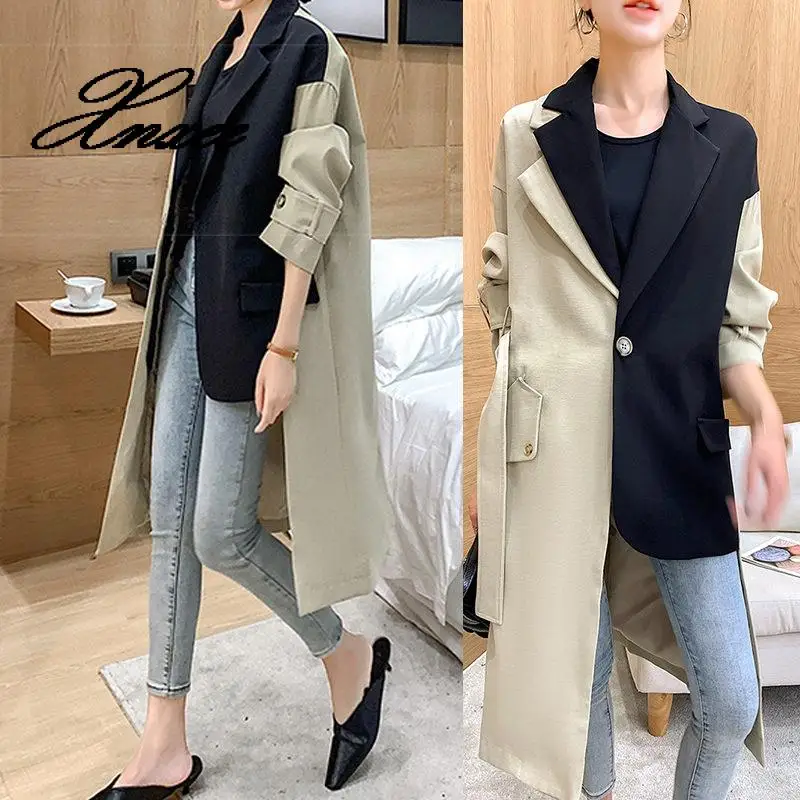 Xnxee 2020 осенний костюм Простроченный плащ женское длинное пальто|Женские пиджаки|