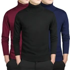 Однотонный мужской свитер с высоким воротником, повседневные пуловеры, Осенний Модный стильный свитер, однотонный облегающий трикотажный свитер в Корейском стиле, пальто с длинным рукавом