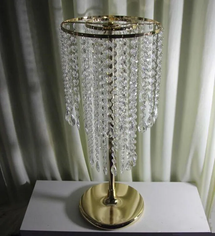 

10pcs Gold Silver plated Wedding Centerpiece Acrylic Bead Strands 60cm Tall Acrylic Crystal Flower Stand For Wedding Table Decor
