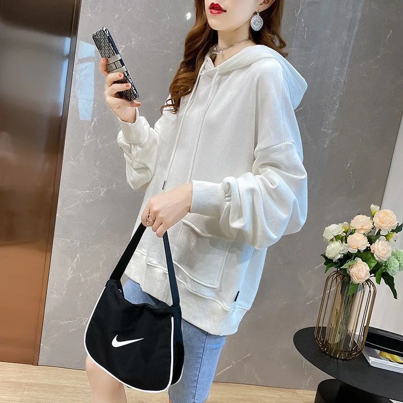 

2021 Spring And Autumn New Super Large Size Women's Western Style Loose Hooded Women's Trendy Thin Top Hoody Ladies Oversize