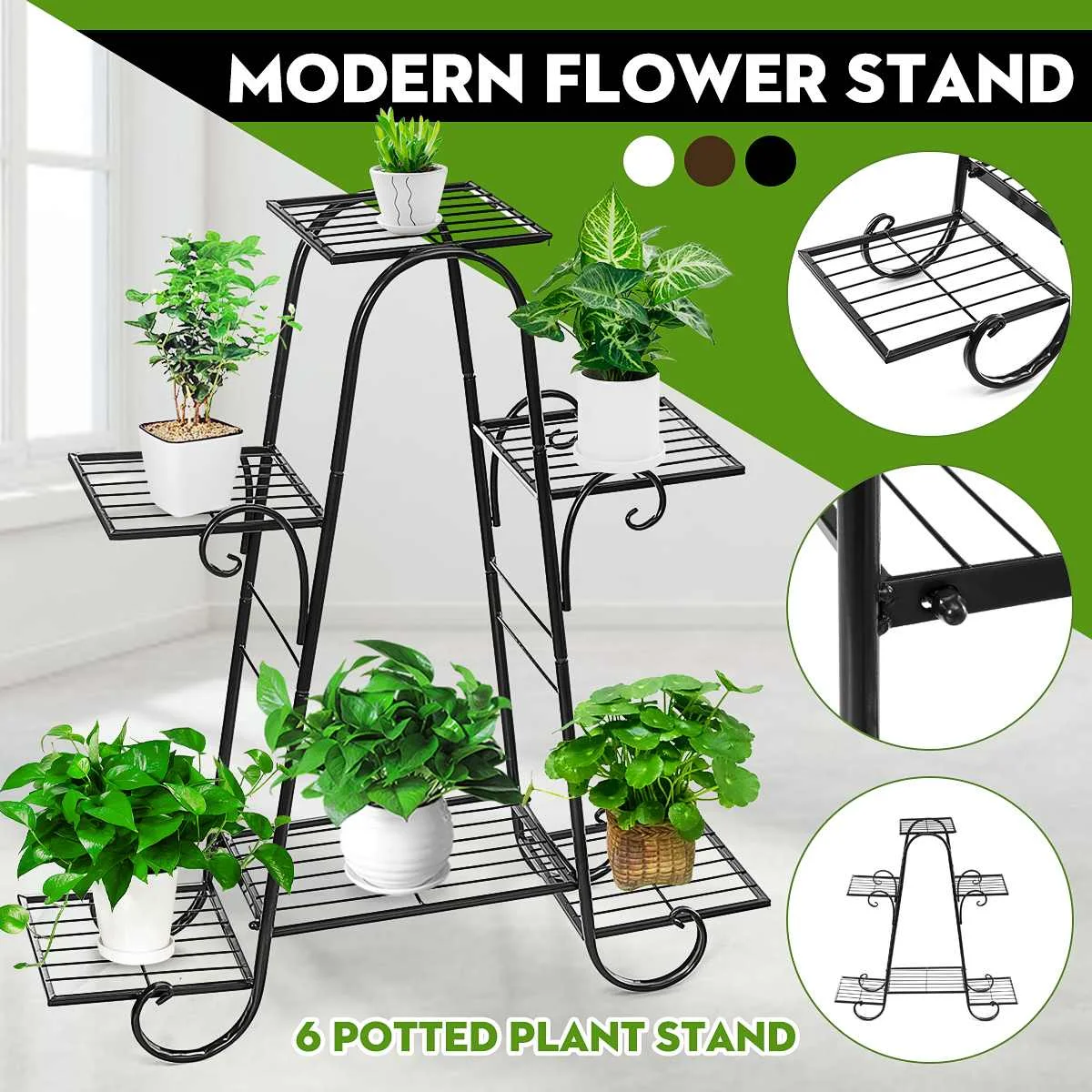 6 Tier Simple Metal Plant Stand Display Shelf Holder Home Indoor Outdoors Office Decor Garden Balcony Flower Pot Storage Rack