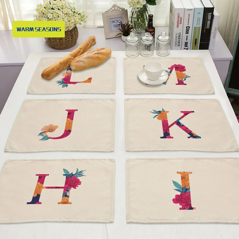 

Flower Letter Pattern Cotton Linen Pad Dining Table Mats Coaster Bowl Cup Mat Pattern Kitchen Placemat 42*32cm Home Decor
