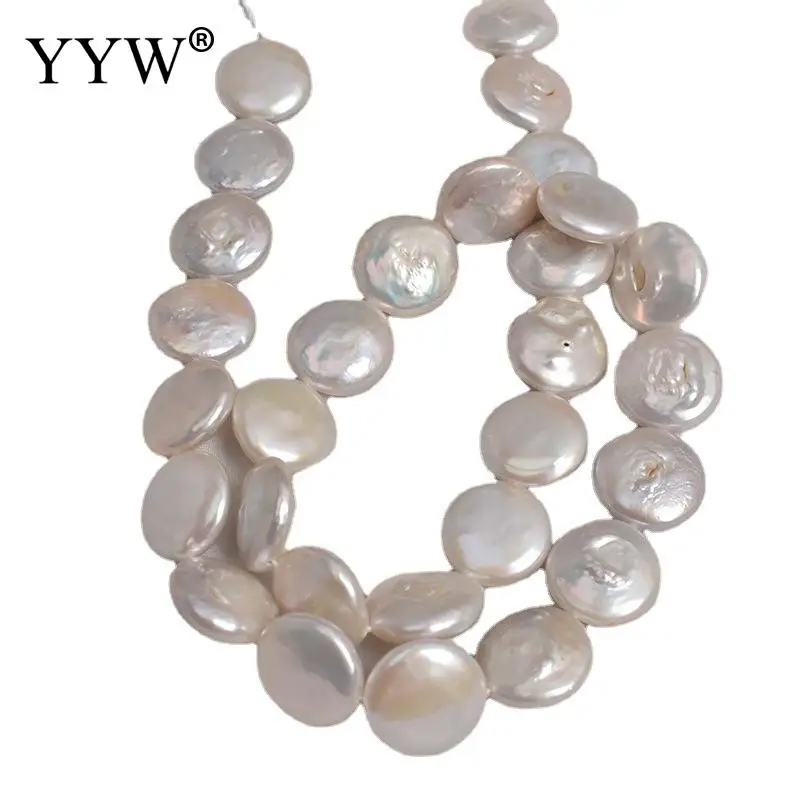 

Cultured Coin Freshwater Pearl Beads Natural Fashion Jewelry For Diy Or Handmade White 13-14mm Sold Per 15.75 Inch Strand