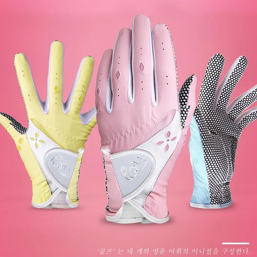 

1 Pair Women's Golf Gloves Anti-slip Design Left And Soft Microfiber Hand Cloth Breathable Granules Sports Right Gloves R0G8