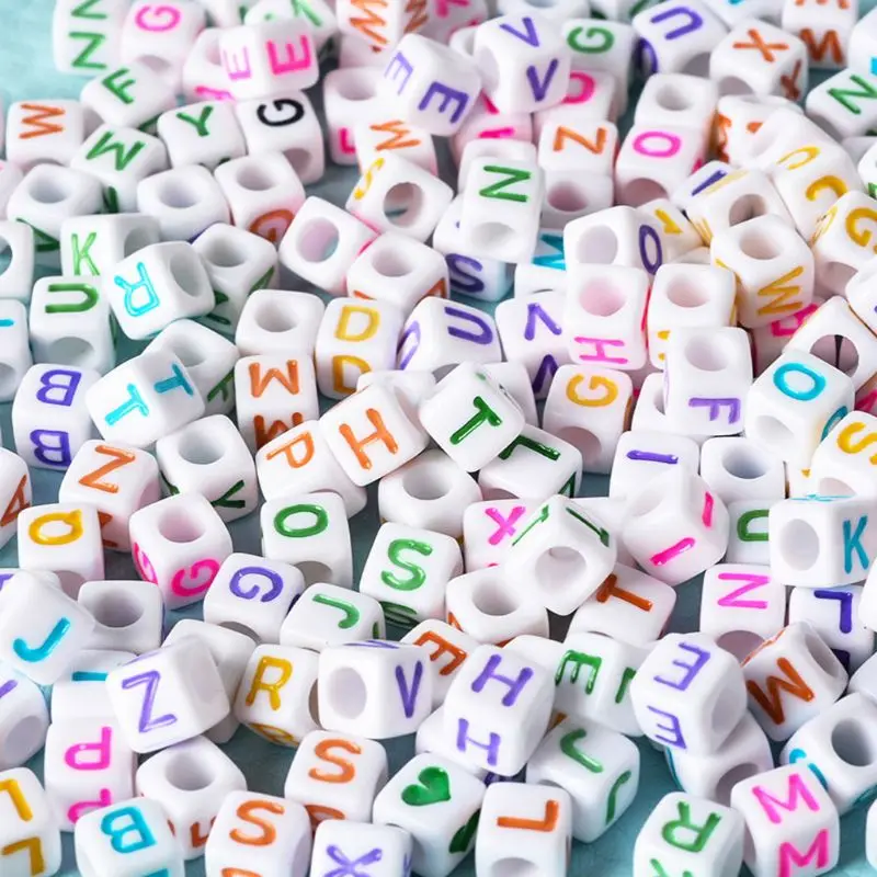 

1200PCS A-Z Acrylic Letter Beads White Square Cube Letter Beads Jewelry Making A0NF