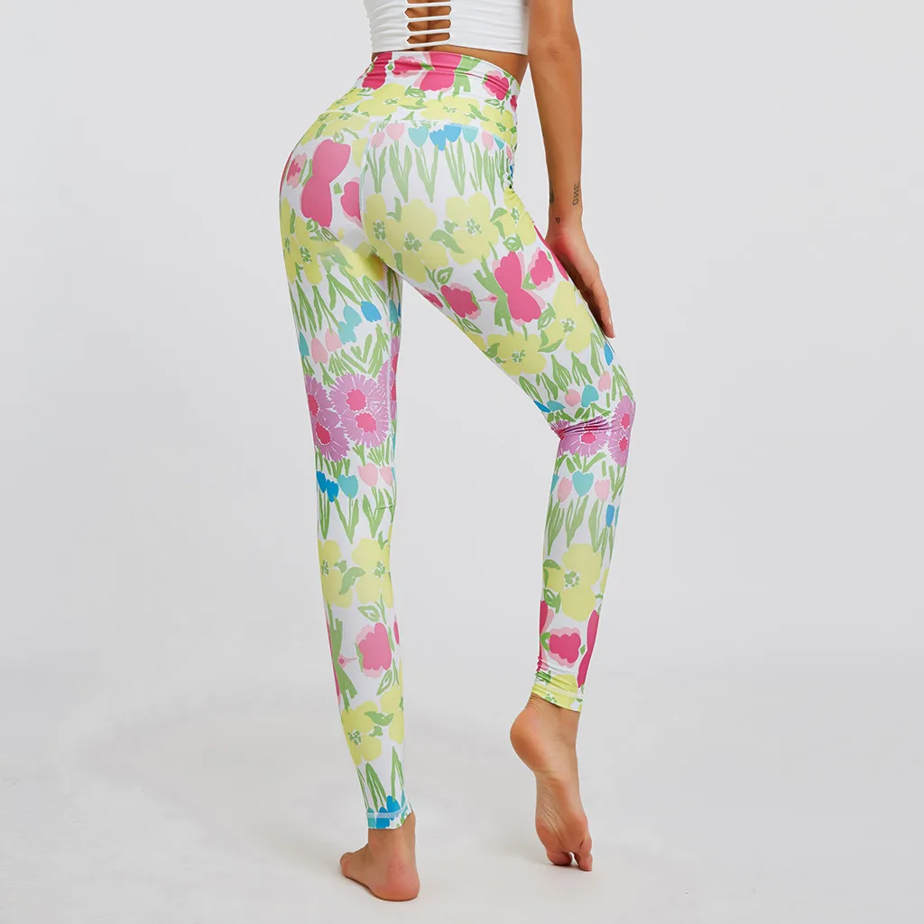 Штаны для йоги с принтом женские леггинсы фитнеса тренировочные спортивные