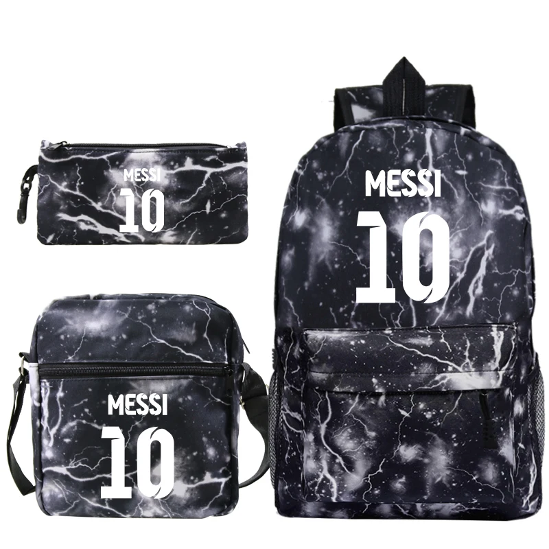 

3pcs/set Super Football Star Messi Backpack Functional Shoulder Schoolbags for Teenage Boys Girls Bookbag Students Bagback