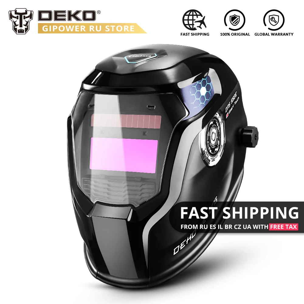 

DEKO DNS-550E/980E Solar Power Auto Darkening Welding Helmet Wide Shade Range 9-13 Replaceable Lens Welding Mask for TIG MIG MMA