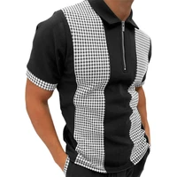 65 dropshippingturn down collar men shirt print comfy zipper short sleeve stretchy shirt streetwear
