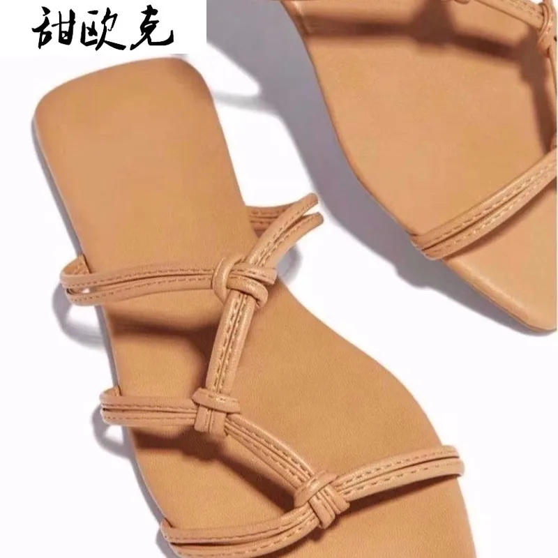 

Fashion 2021 Women Sandals Slippers Square Toe Slides Summer Design Ladies Size 35-43 Zapatillas Mujer Casa Flat Beach Sandals