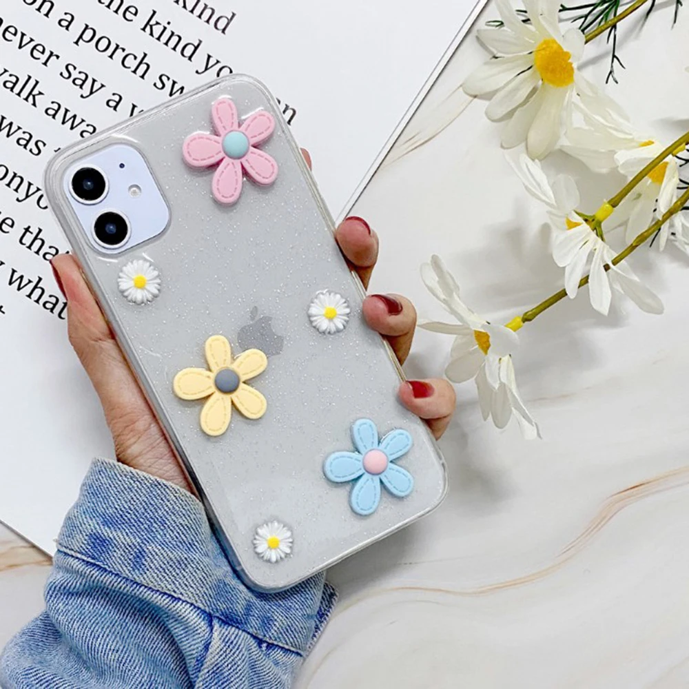 Прозрачный блестящий чехол с хризантемой для Apple iPhone 11 pro X XS XR Max 6 6S 7 8 Plus простой