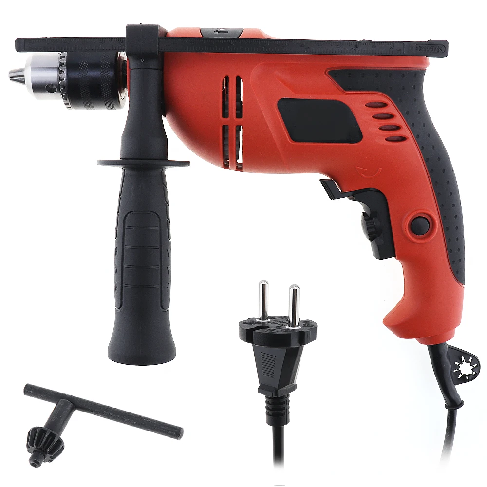 AC 220V 2900rpm Stepless Shift Impact Drill with 13mm Chuck and Function Switch Button for Wood Metal Glass Concrete