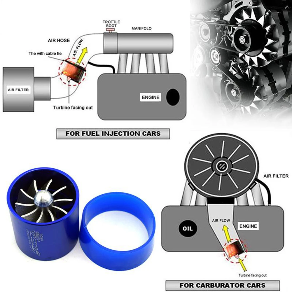 blue simota single turbine turbo charger air intake gas fuel gas saver single easy install car single fan air intake fuel free global shipping
