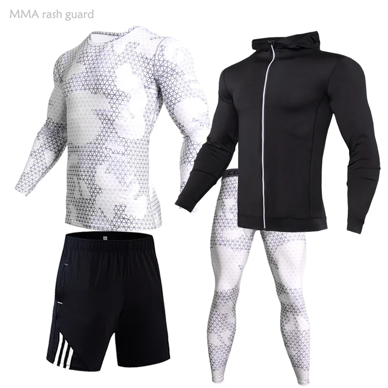 

Track Suit Men Sportswear Compression Underwear Sports Suit 4 Piece Workout Clothing Rashgarda MMA Long Sleeves Top Gym Clothes