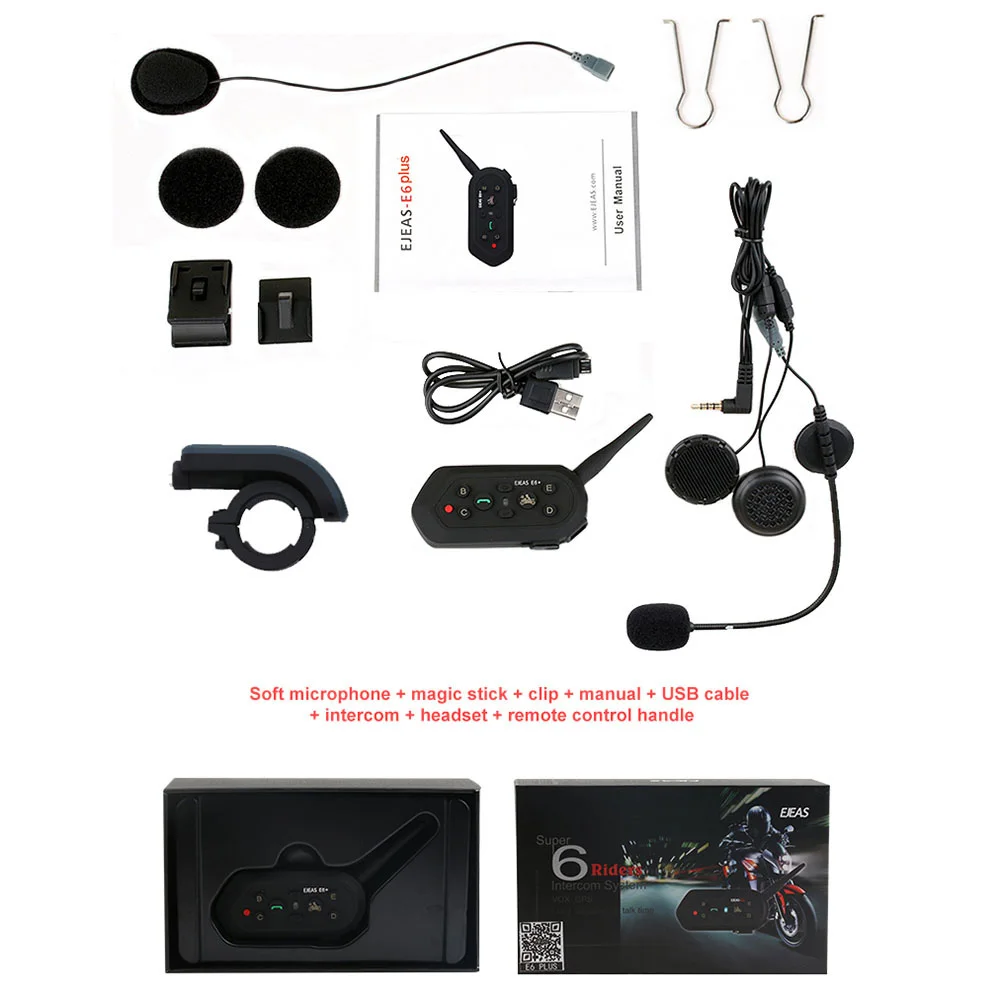 

1200M EJEAS E6 Plus Motorcycle Intercom Communicator Bluetooth Helmet Interphone Headsets VOX with Remote Control for 6 Riders