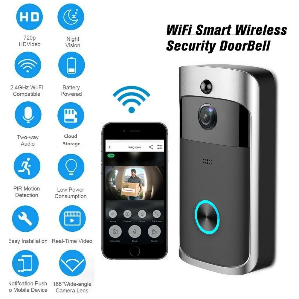 Беспроводной видеозвонок с Wi-Fi и камерой умная охранная система ночным видением
