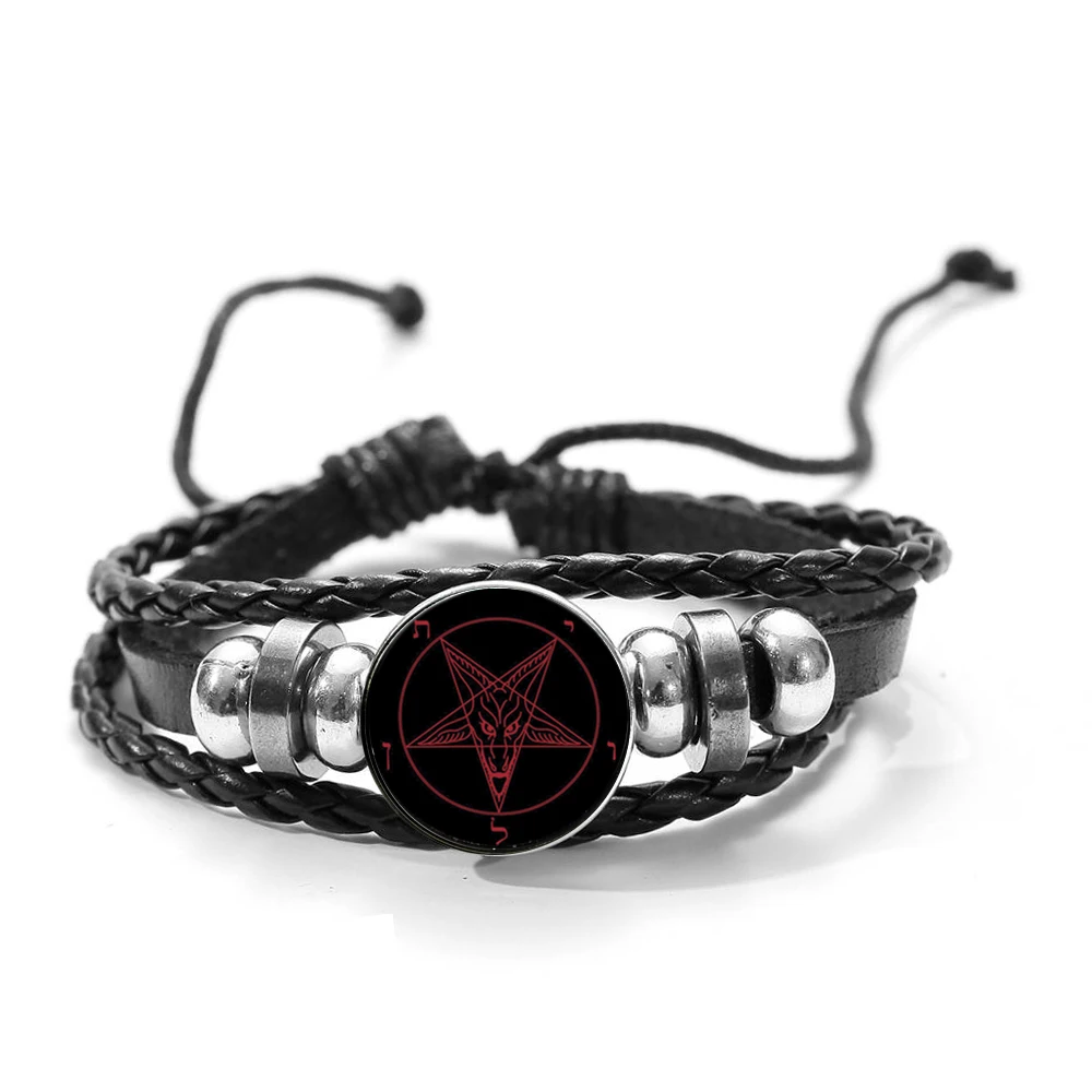 Азиатских простые черные рогатый шаблон кожаный браслет сатанизма с