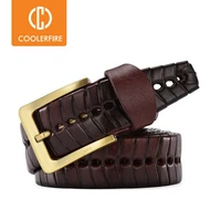 hot mens fashion casual knitted belts men woven braid black brown metal buckle womens belt band trouser jeans bz003