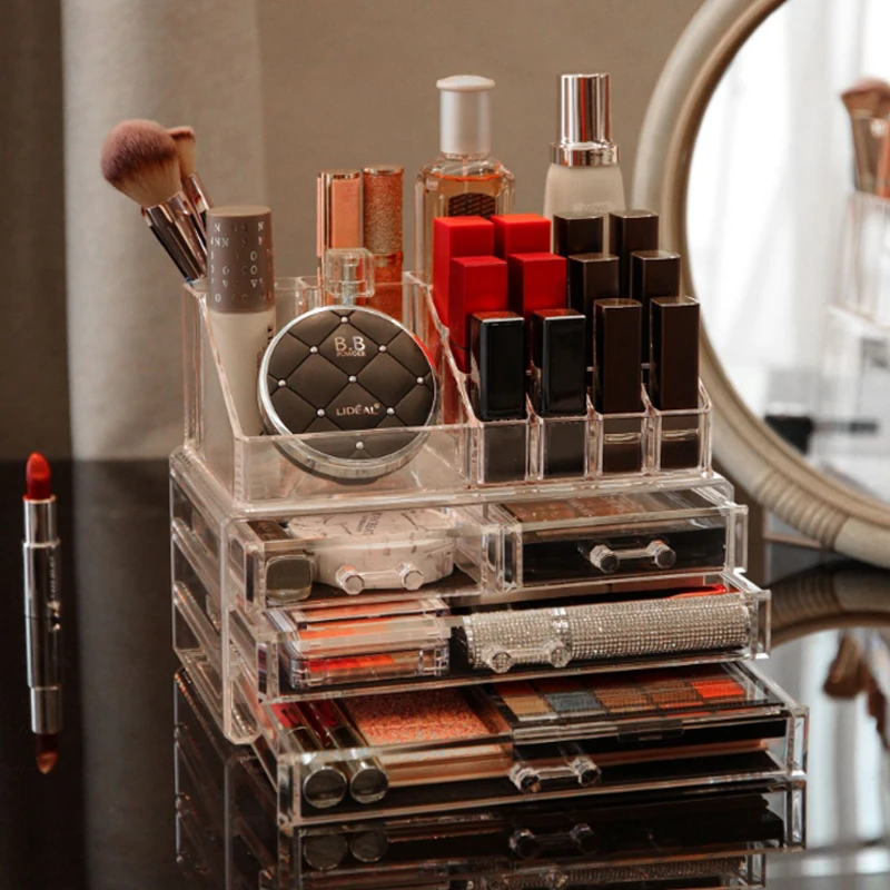 

Ящик-органайзер для косметики, коробка для хранения косметики, органайзер для макияжа, прозрачная пластиковая коробка, подставка для украш...