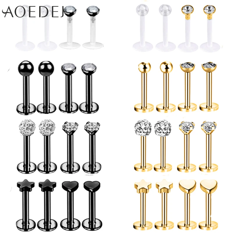 

AOEDEJ 12/16Pcs/lot 16G Stainless Steel Labret Lip Piercing Set Monroe Barbell Lip Ring Cartilage Tragus Conch Helix Piercings