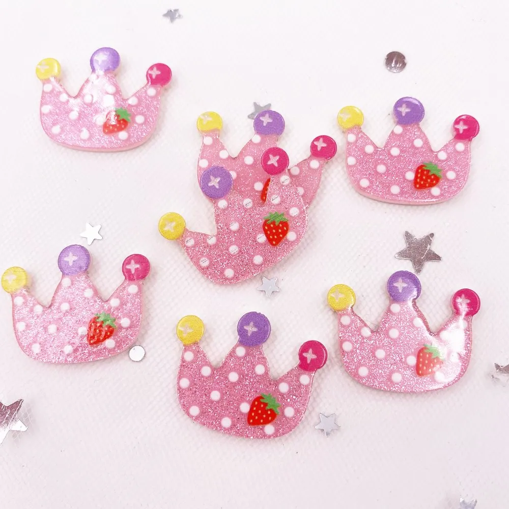 

10pcs Colorful Lovely Glitter Pink Crown Flatback Sheet Miniature Pattern Plane Applique DIY Scrapbook Home Decor Craft OJ107