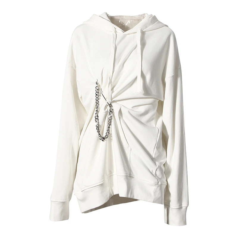 

SeeBeautiful Large Size Hooded Long Sleeve Sweatshirt Elastic Waist Holes Pants Two Pieces New Fashion 2020 Autumn Women M012