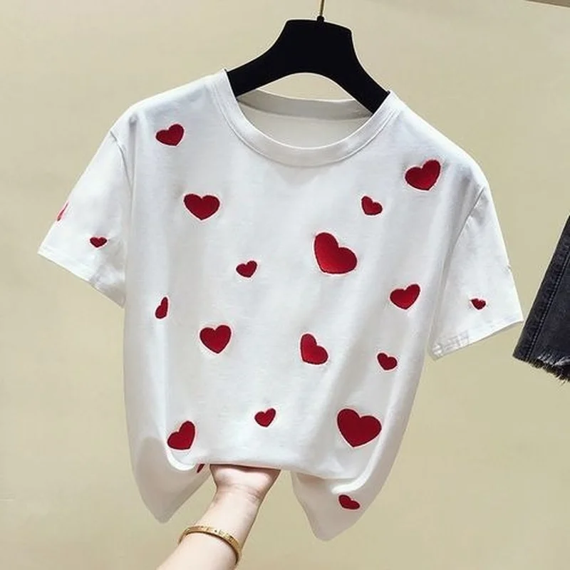 

Pure Cotton Short-sleeved T-shirt Women's Loose 2021 Spring and Summer New Half-sleeved White T-shirt All-match Graphic Tees