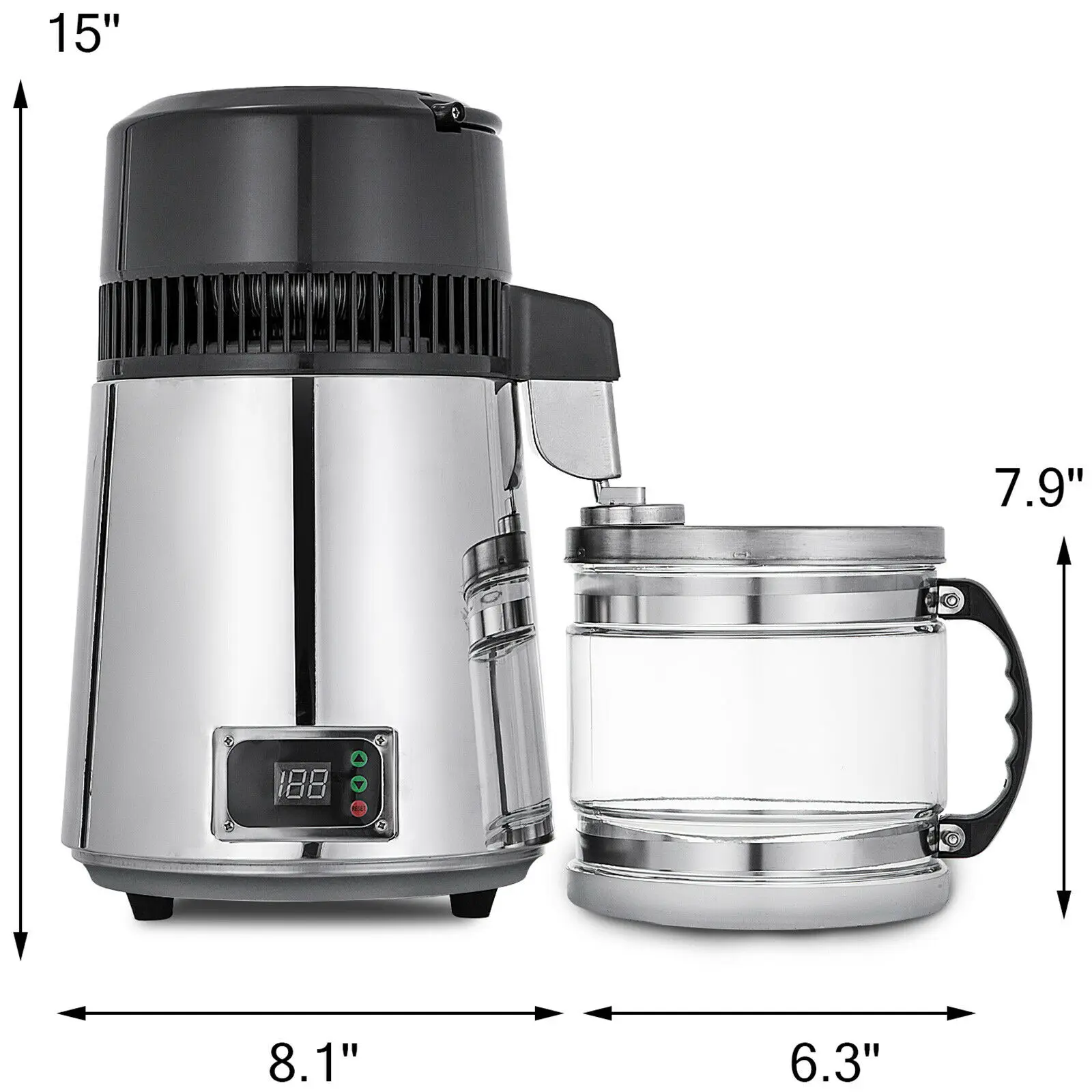 4L 750W Water Distiller Temperature Controlled Stainless Steel With Food-Grade Outlet Glass Container | Дом и сад