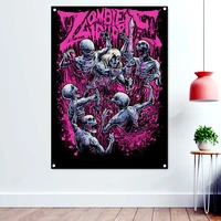 cannibal zombies rock and roll skull art poster hanging cloth heavy metal music banner painting flags with four metal buckle