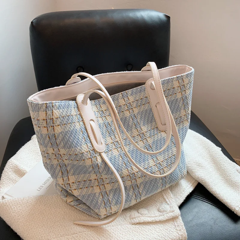 

Bags for Women 2021 New Luxury Handbags New High-end Shoulder Bag Fashion Portable Tote Bag High-capacity Bag Check Pattern Cute