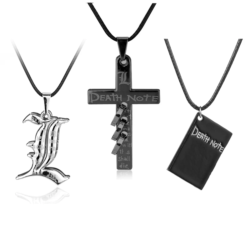Death Note Double L Yagami Non-Mainstream Anime Necklace Men Women's Jewellery Black  book Cross Pendants Necklaces