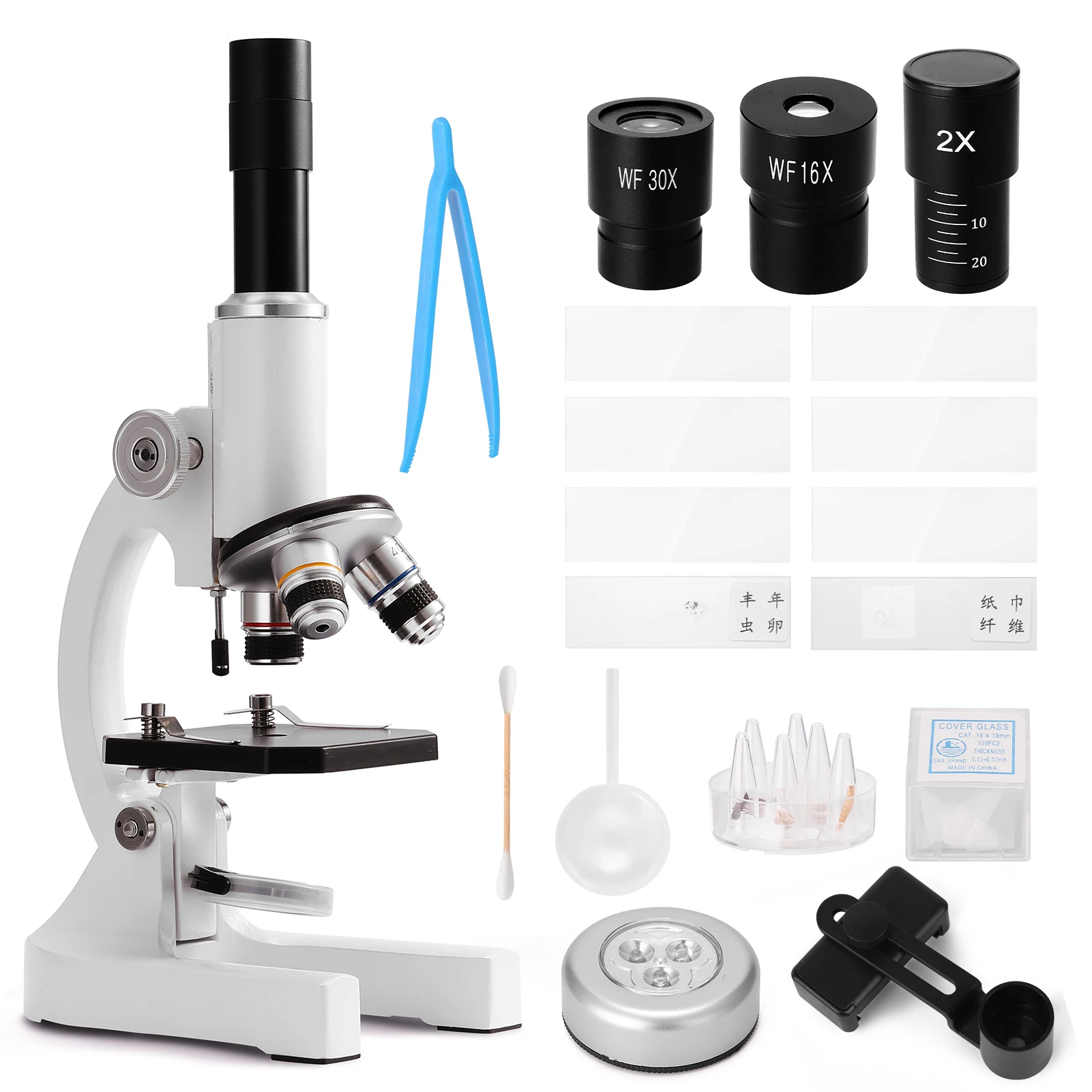 

64X-2400X Monocular Optical Microscope Elementary School Science Experimental Biology Teaching Microscope Children Birthday Gift
