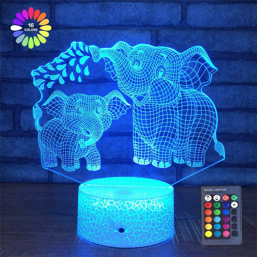 DC5V USB / Battery Powered 3D Elephant Acrylic Illusion Night Light Colorful Desk Decoration 7 Colors or 16 Colors Bedroom