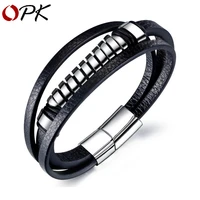 europe and america selling domile fashion multi layer leather jewelry stainless steel ring bracelet men titanium gold