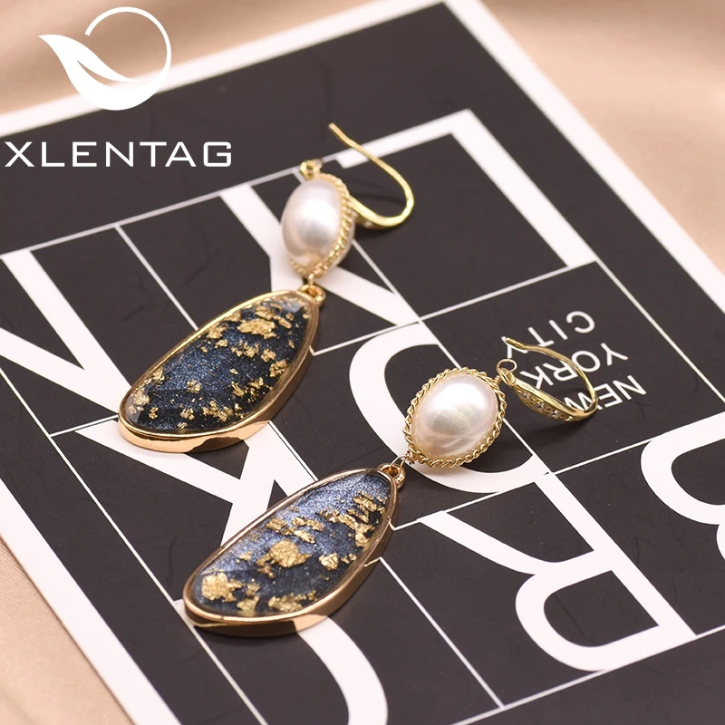 Серьги XlentAg женские из серебра 925 пробы с натуральным пресноводным