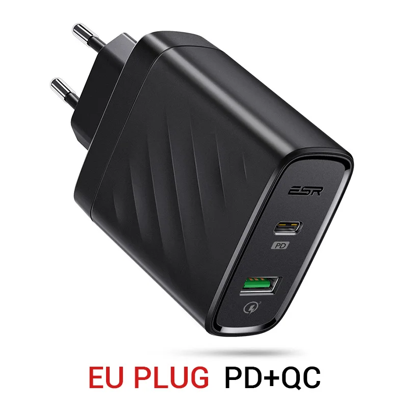 ESR USB C PD зарядное устройство 36 Вт двухпортовый Портативный Компактный настенный быстрое зарядное устройство для iPhone X XS XR XS Max iPad Pro EU US - Тип штекера: EU PD QC