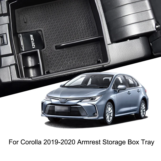 

Center Central Console Armrest Storage Box Pallet Tray Container with Rubber Mat for Toyota Corolla 2019-2020