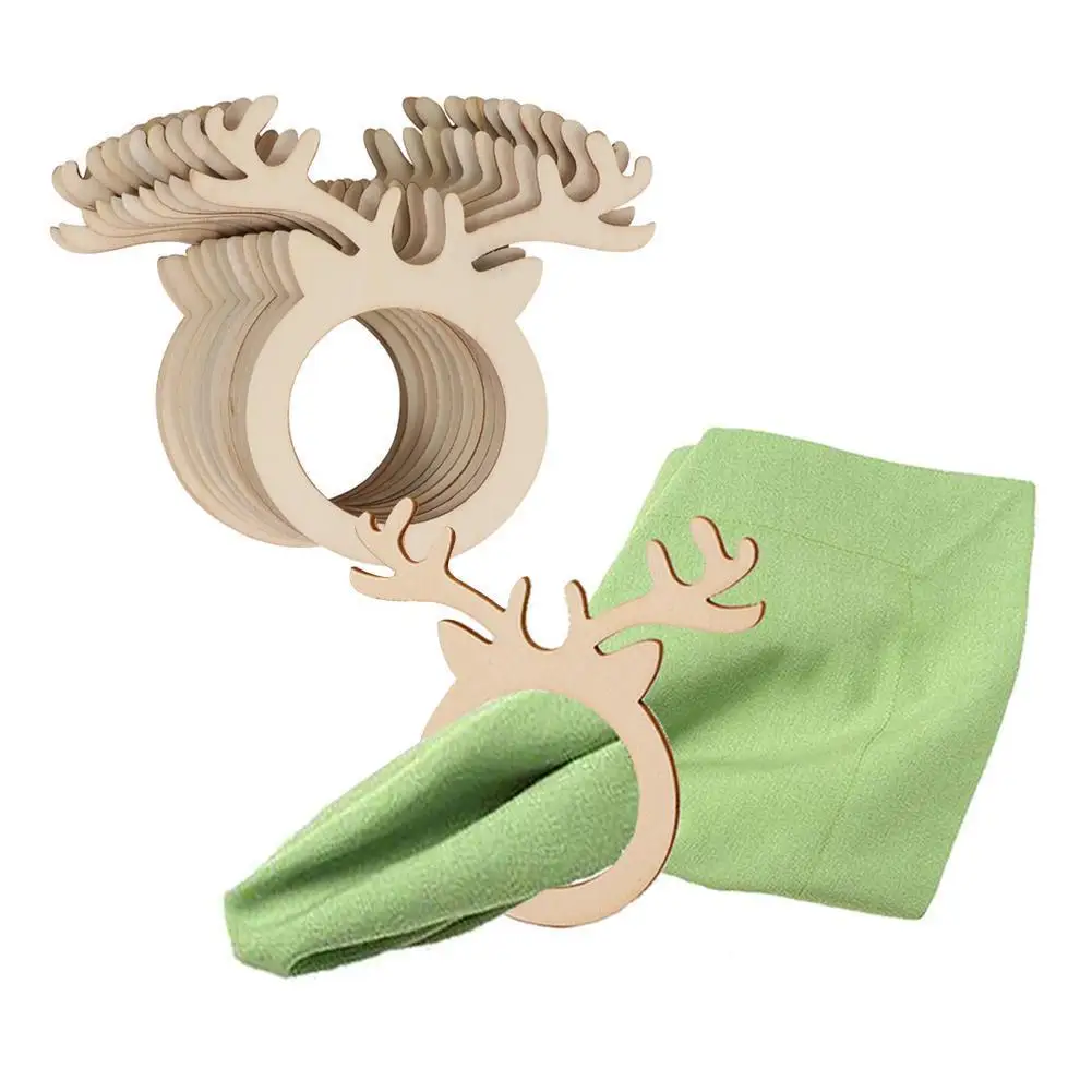 

10pcs Christmas Wood Chip Napkin Ring Tableware Diy Home Paper Towel Ring Christmas Party Dinner Banquet Home Table Decor