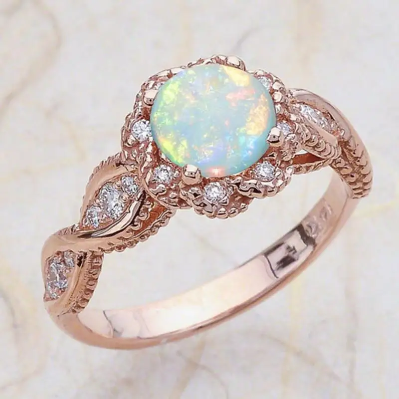 Женское элегантное кольцо с опалом обручальные кольца цвета розового золота