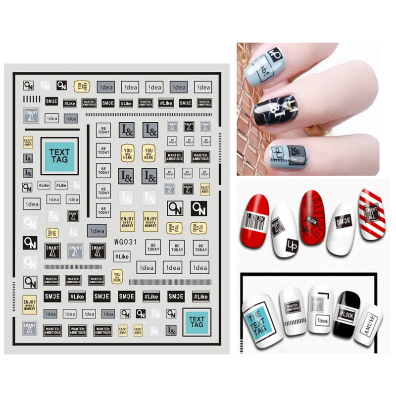 10PCS Black and White Personality Letter DiY Nail Art Trend Sticker Nail Art Applique Decorative Beauty