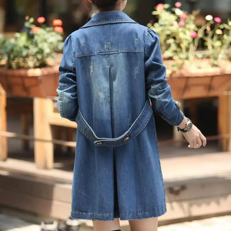 2019 New fashion denim jacket women a-line Double-breasted medium long jeans jackets ladies plus size 3XL casual clothes | Женская