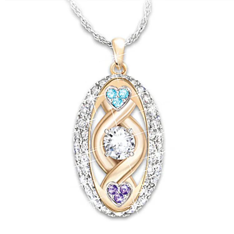 2019 Women's Fashion To tie the knot Charm Oval Pendant Necklace Heart Blue Purple Cubic Zirconia Lover Jewelry Gifts | Украшения и