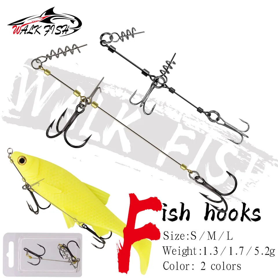 

WALK FISH рыболовная снасть, крючок, большой шэд, Центральный штифт, винтовой соединитель, колючая, острая, тройная, рыболовный крючок на окуня, приманка для щуки, окуня, рыболовные снасти